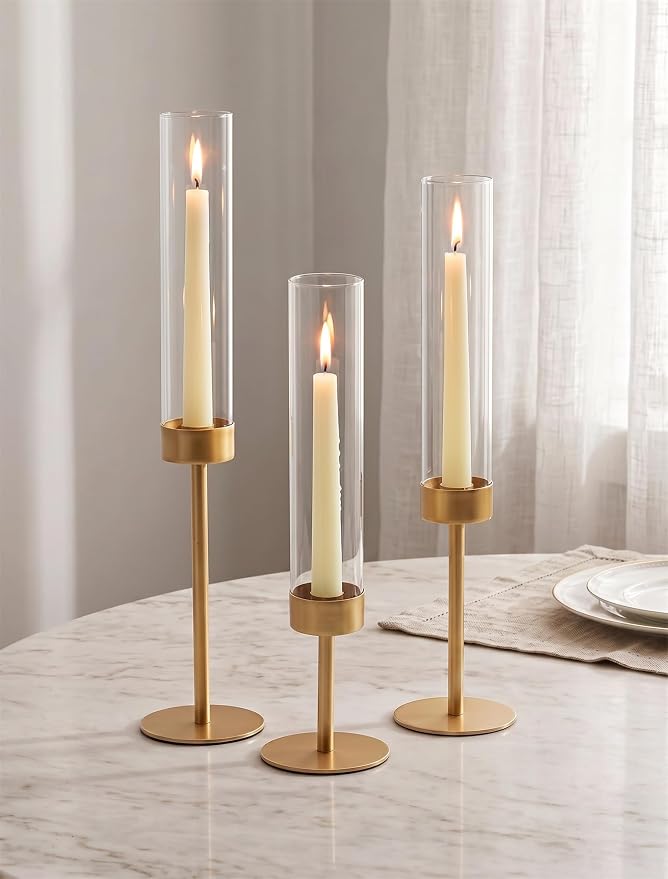 [A-CANDH-02] Glass candle on golden stand (per 6)
